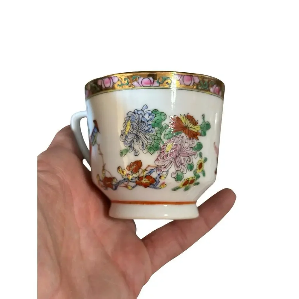 Vintage Chinese Porcelain Painting Tea Set, Hand Painted Birds & Flowers,